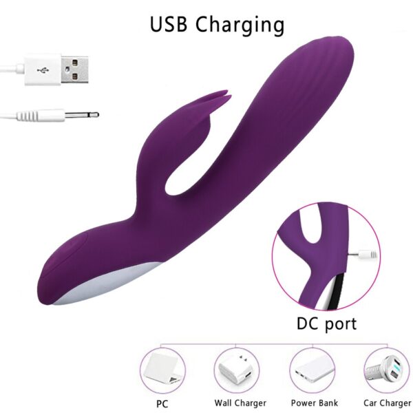 G Spot Rabbit Dildo Vibrator 2 in 1 Female Clitoris Nipple Dual Stimulator Massager Sex Toys Adult Goods for Women Masturbation - Image 3